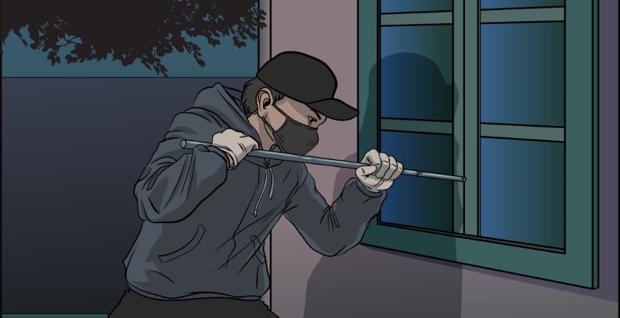 Illustration of burglar forcing entry through a window in Allentown