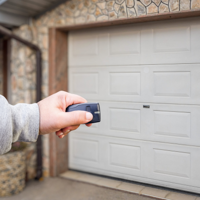 Allentown security key fob pointing to a garage door